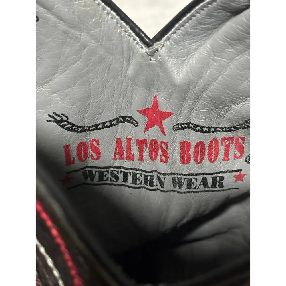 Los Altos Genuine Ostrich Leg Cowboy Boots Black Cherry Men’s 9 EE Snip Toe